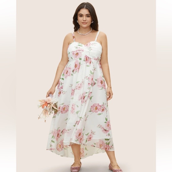BloomChic Plus Size 3XL Floral Mesh Ruched Adjustable Straps Dress - Picture 1 of 8